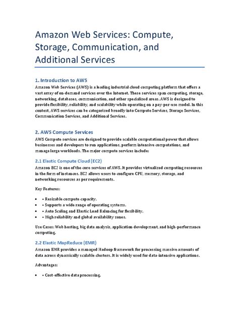 AWS Services Overview: Compute, Storage, and Communication - Studocu