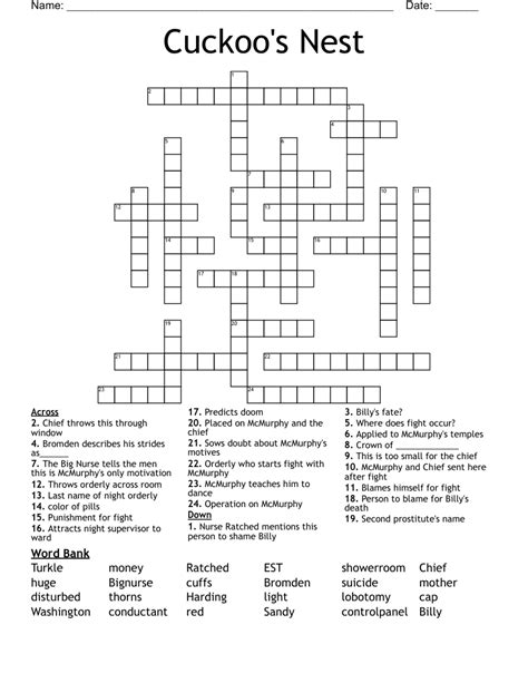 One Flew Over The Cuckoo's Nest Crossword - WordMint