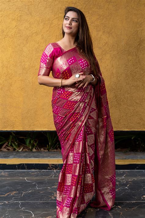 Pink Color Original Bandhni Zari Weaving Border Saree – Vastra Shop