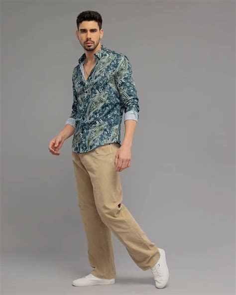 PEACOCK BLUE FLORAL PRINT SHIRT