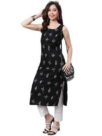SAK Jaipur Women Printed Rayon Sleeveless Round Neck Calf Length ...