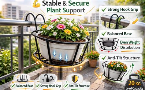 HAPPYMATES Round Metal Hanging Flower Pot Stand For Railing planters ...