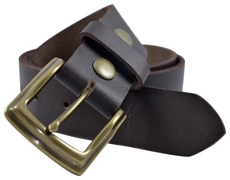 Full Grain Solid Cowhide Leather Belt w/Brass Buckle - Brown - TBS3260 ...