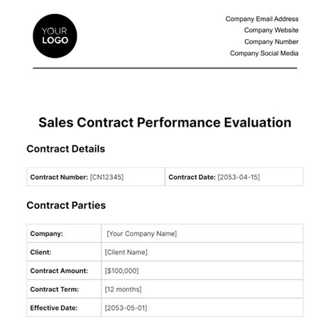 Free Sales Contract Performance Evaluation Template to Edit Online