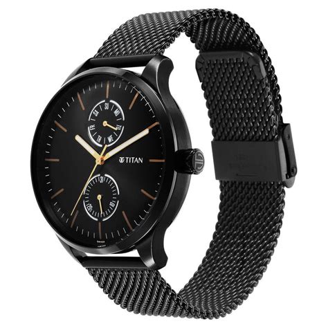 Buy Online Titan Black and Gold Black Dial Analog with Day and Date ...