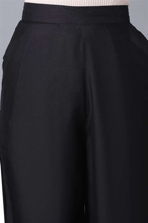 Buy Elleven Women's Black Solid Wide Leg Tencel Palazzo With ...
