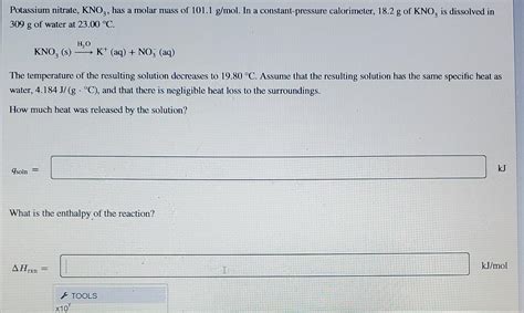 Solved Potassium nitrate, KNO3, has a molar mass of 101.1 | Chegg.com