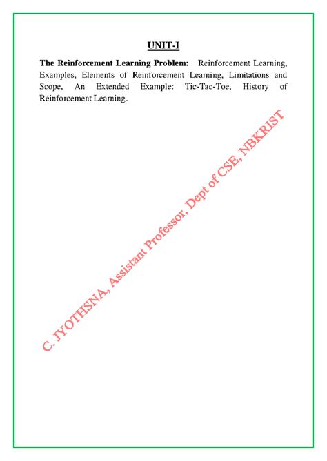 RL UNIT-1: Understanding Reinforcement Learning Concepts and Examples ...