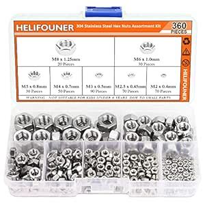 HELIFOUNER 360 Pieces 7 Sizes 304 Stainless Steel Hex Nuts Assortment ...
