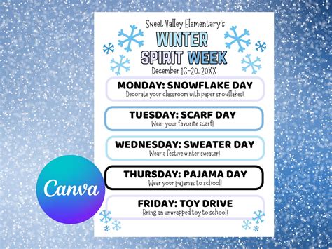 Editable Winter Spirit Week Flyer Template, School Spirit Schedule ...