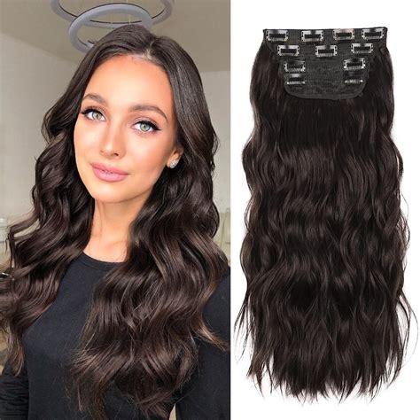 Amazon.com : Black Brown Hair Extensions, 4Pcs Long Synthetic Hair ...