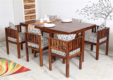 Porash Furniture Sheesham Wood 6 Seater Dining Table with 6 Cushion ...