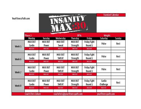 Insanity Max 30 Printable Calendar - Printable Templates