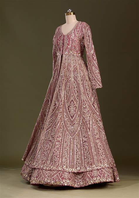 Buy Onion Pink Sequins Net Readymade Lehenga - Koskii