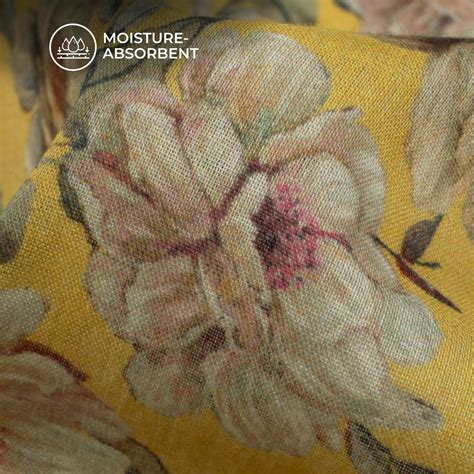 Lemon Yellow Floral Digital Print Pure Cotton Mulmul Fabric – Fabcurate