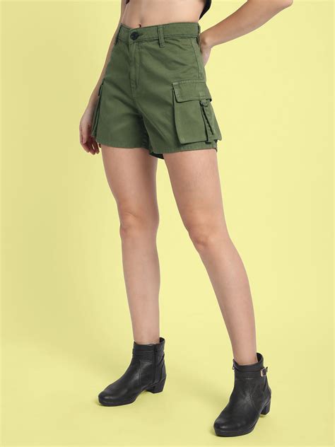 Women Light Green Regular-Fit Solid Cargo Shorts – MINTOBAY