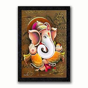 PNF Lord Ganesh ji with Wooden Synthetic Frame Painting(13.5x19 inch ...