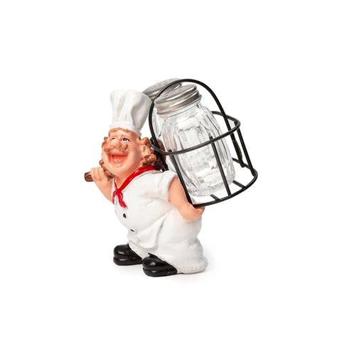 Foodie Chef Figurine Resin Salt & Pepper Shakers Holder Set (All White ...