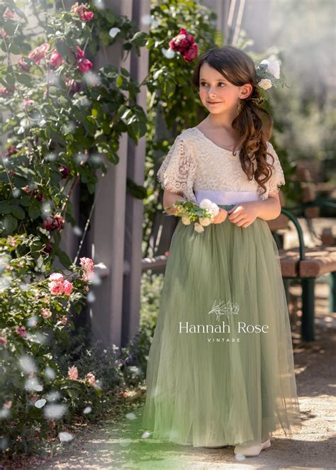 Sage Tulle Flower Girl Dress - 2T / Long Sleeve / Dress / Jewel Sash ...