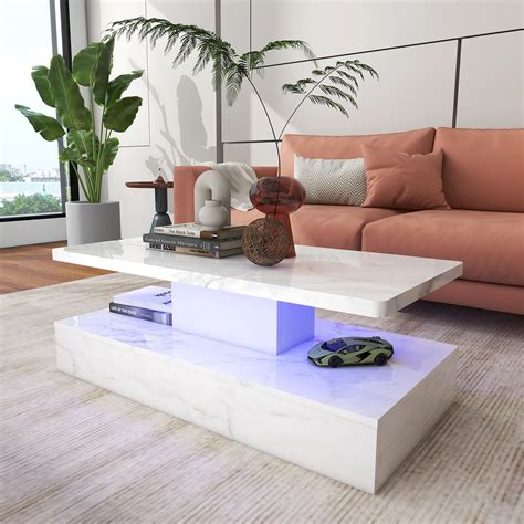 Amazon.com: LED Coffee Table Marble Coffee Table with High Gloss ...
