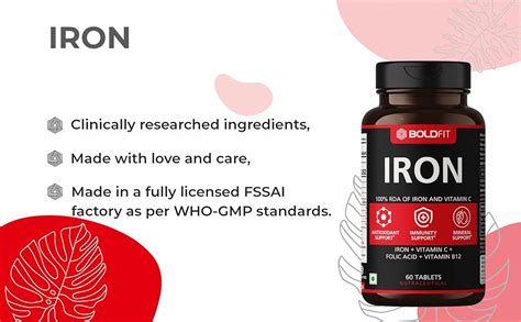 Boldfit Iron Supplement for Women & Men with Vitamin C, Folic Acid ...