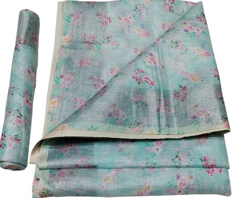 Blue Digital Printed Linen Floral Design Saree - Luxurionworld