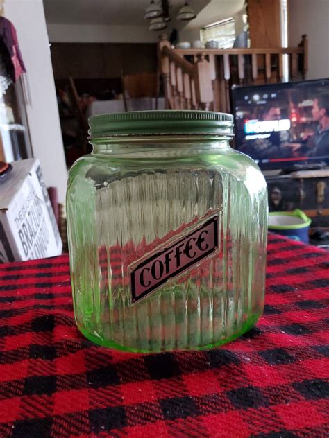 Uranium Glass Large Hoosier Canister Cookie Jar depression vaseline ...