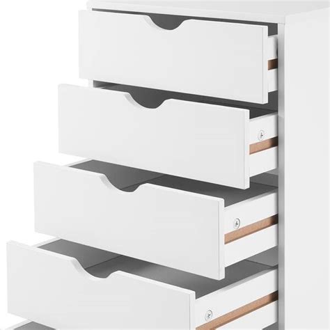 Buy 5 Drawers White Wood Storage Dresser with Wheels, Craft Storage ...
