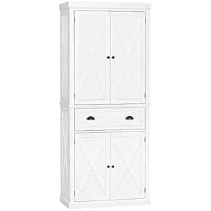 HOMCOM 6ft Wood Farmhouse Colonial Kitchen Pantry Cabinet, with ...