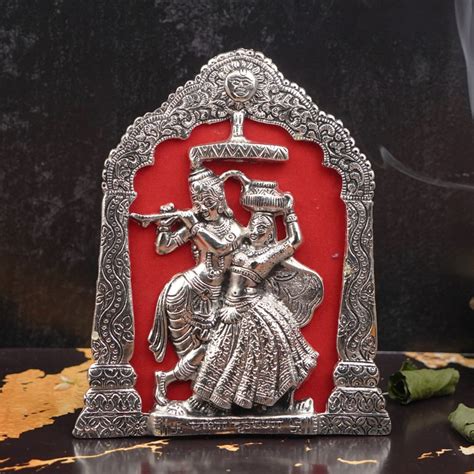 Silver Plated Radha Krishna Dancing Frame 8.5 inch | 375 g – ServDharm