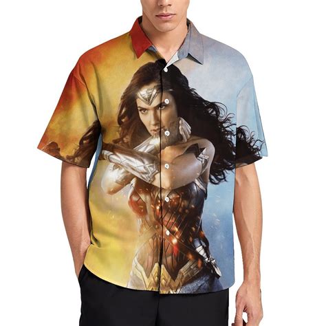 Wonder Woman Mens Hawaiian Shirt Short Sleeve Button Down Shirts ...