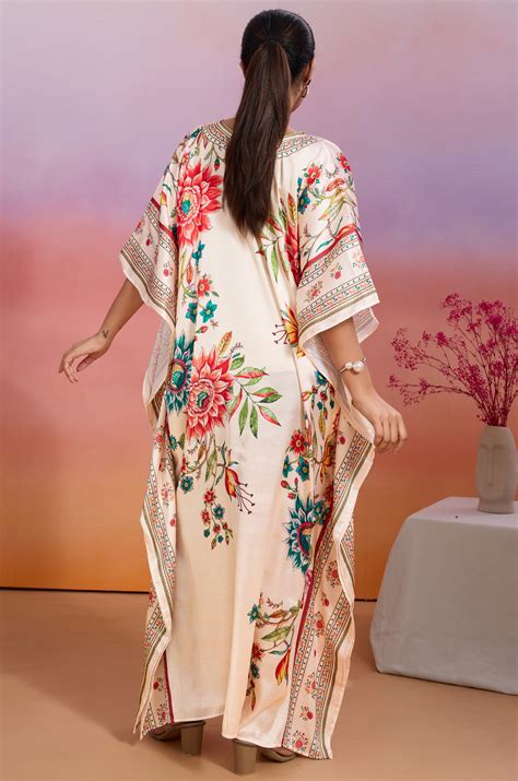Retro Radiance Soft Satin Women Kaftan Dress with Digital Print – Label ...