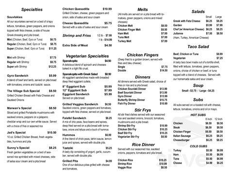 The Village Grille menus in Williamsville, New York, United States