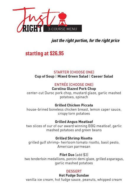Just Right Menu - Weber Grill Restaurant