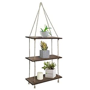 Flexzion Wall Hanging Floating Shelf w/Hooks 3 Tier Rope Swing Mounted ...