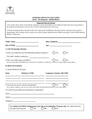Ocdsb Kindergarten Intake Form - Fill and Sign Printable Template Online