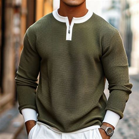 Men's Waffle T-shirt Quarter Zip Tee Tee Top Long Sleeve Shirt Long ...
