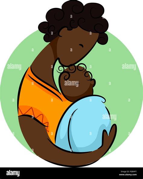 Illustration of an African Mom Cradling Her Newborn Child Stock Photo ...