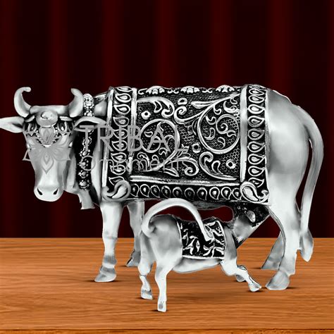 Divine cow with calf 925 sterling silver vintage Nakshi work design ...