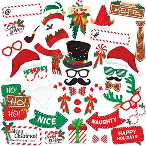 Christmas Photo Booth Props 38pc - Artist Rendered Christmas Games for ...