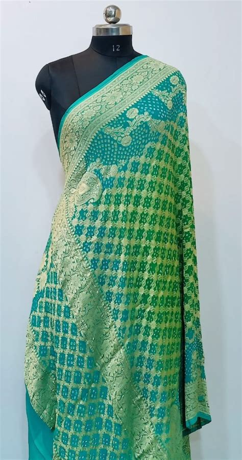 Pure Banarasi Georgette Silk Minakari Neem Zari Handloom Bandhani ...