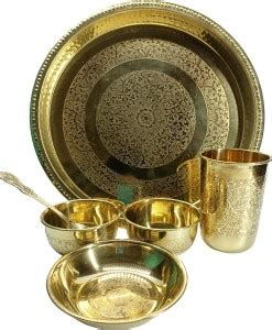 sun Metalnstonz Brass Pack of 6 pure BRASS dinner Thali set - 6 piece ...