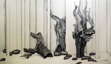 "Life 3": Steel Grey Ink Drawing (36x60) by Dhananjay Thakur | ArtZolo.com