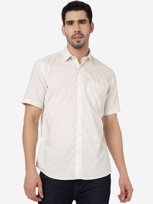 Buy JadeBlue Men 100% Cotton Solid Off White Slim Fit Half Sleeve Semi ...