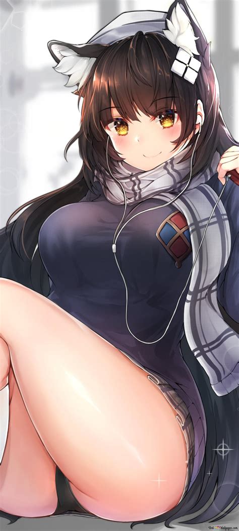 Hot Anime Girl Listening Music While Sitting HD wallpaper download