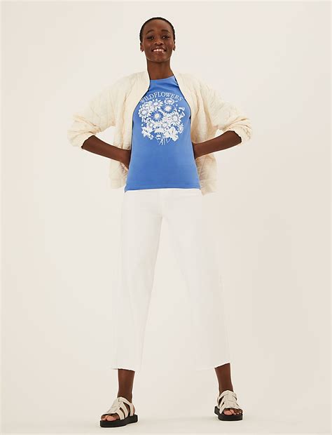 Buy Cotton Rich Printed Fitted T-Shirt at Marks & Spencer