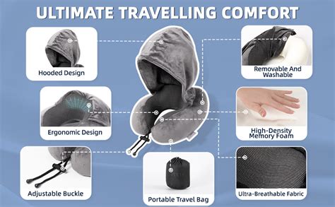 KEYOZA Travel Pillow for Airplane Hooded Neck Pillow Comfortable Memory ...
