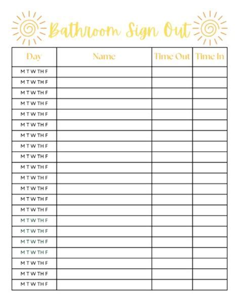 Bathroom Sign In Sheet