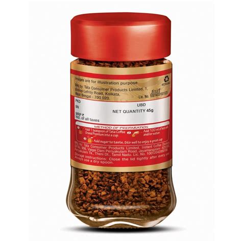 Tata Premium Instant Coffee | 45g Jar | 100% Pure Coffee | With Flavou ...