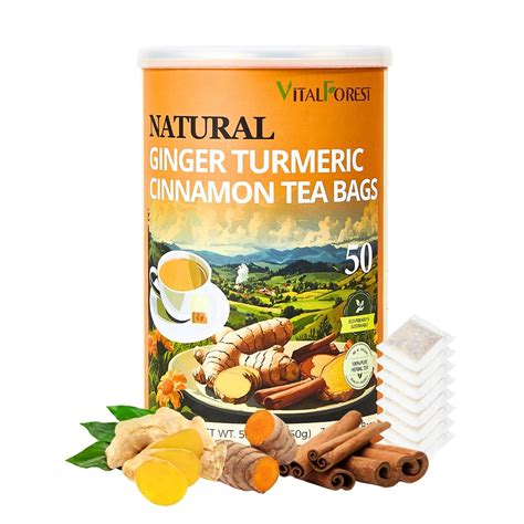 Amazon.com : 50 Premium Turmeric Ginger Cinnamon Tea Bags| Vitalforest ...